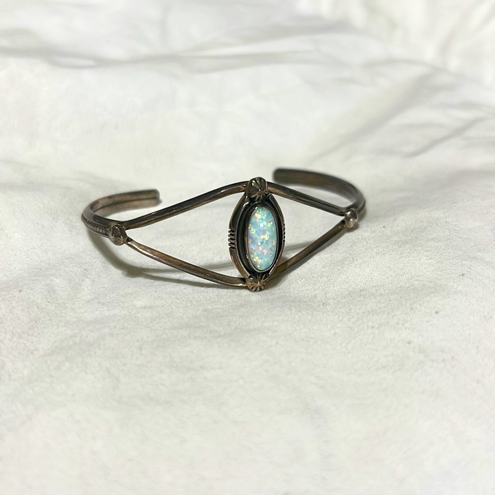 Sterling silver Opal bangle bracelet